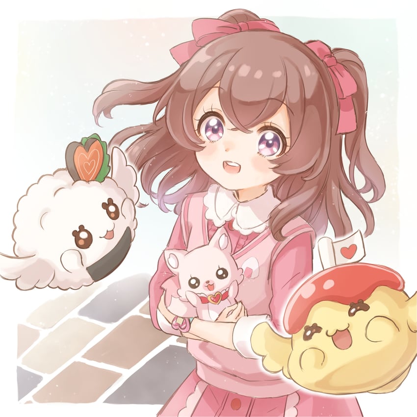 nagomi yui, kome-kome, recipipi, rice ball recipipi, and omurice recipipi (precure and 1 more) drawn by hirune_(user_jtfv4527)