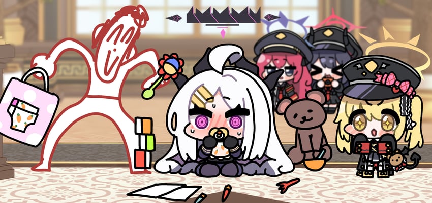 sensei, doodle sensei, hina, ibuki, iroha, and 1 more (blue archive) drawn by zeroku77