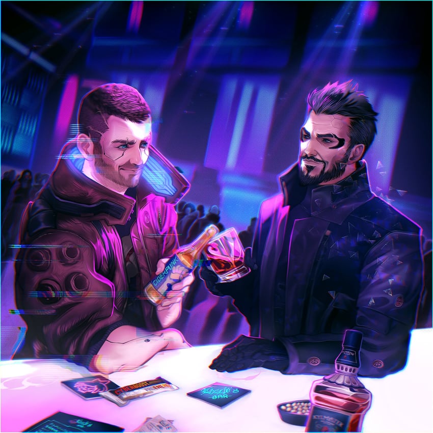 v, adam jensen, and vincent (cyberpunk and 3 more) drawn by tholia_bentz