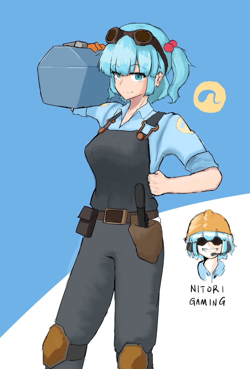 kawashiro nitori, engineer, and blu engineer (touhou and 1 more) drawn by w_man_jp