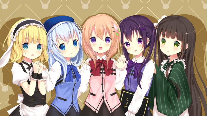 kafuu chino, hoto cocoa, kirima syaro, tedeza rize, and ujimatsu chiya (gochuumon wa usagi desu ka?) drawn by ikataruto