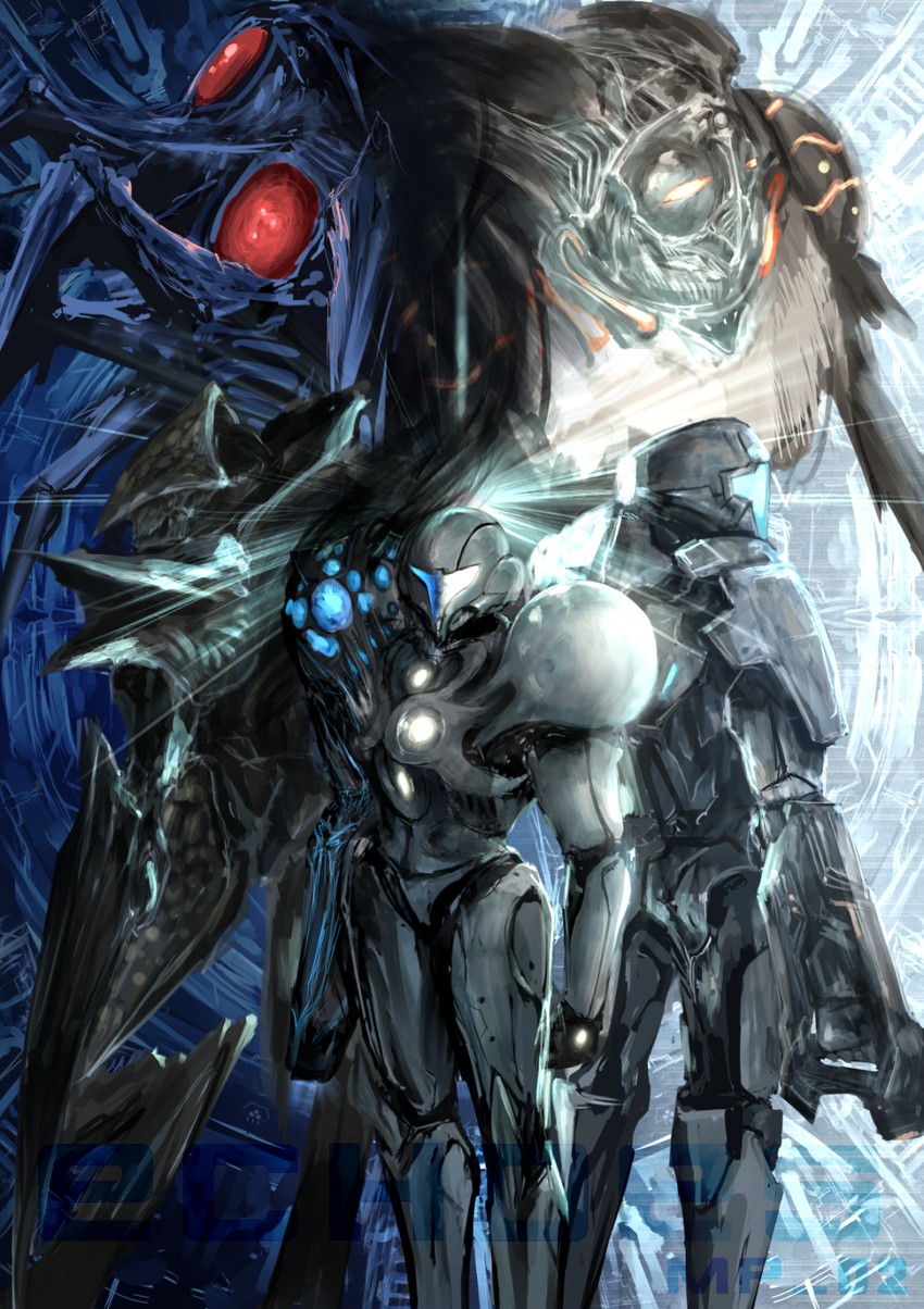 samus aran, dark samus, space pirate, ing, galactic federation trooper, and 1 more (metroid and 1 more) drawn by dennou_manjuu