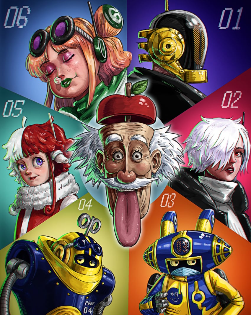 vegapunk lilith, vegapunk york, dr. vegapunk, vegapunk atlas, vegapunk shaka, and 2 more (one piece) drawn by aliasartworks
