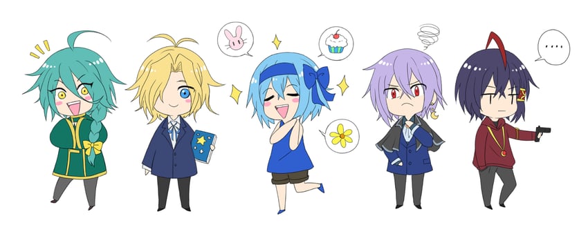 claire elford, ashe bradley, wilardo adler, noel levine, and sirius gibson (witch's heart) drawn by moon-realm
