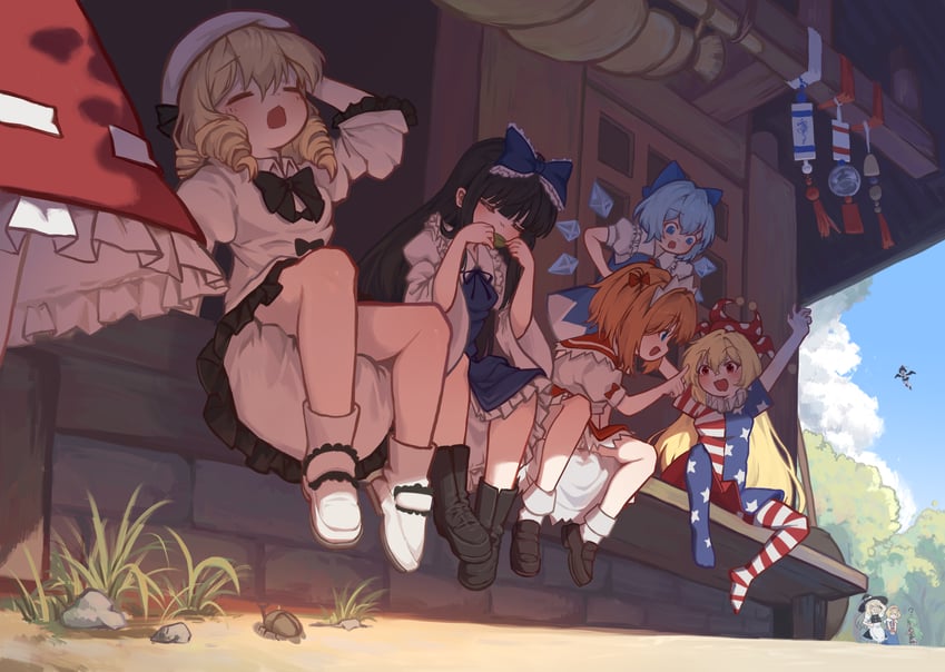 hakurei reimu, kirisame marisa, alice margatroid, cirno, shameimaru aya, and 5 more (touhou) drawn by rangque_(user_vjjs4748)