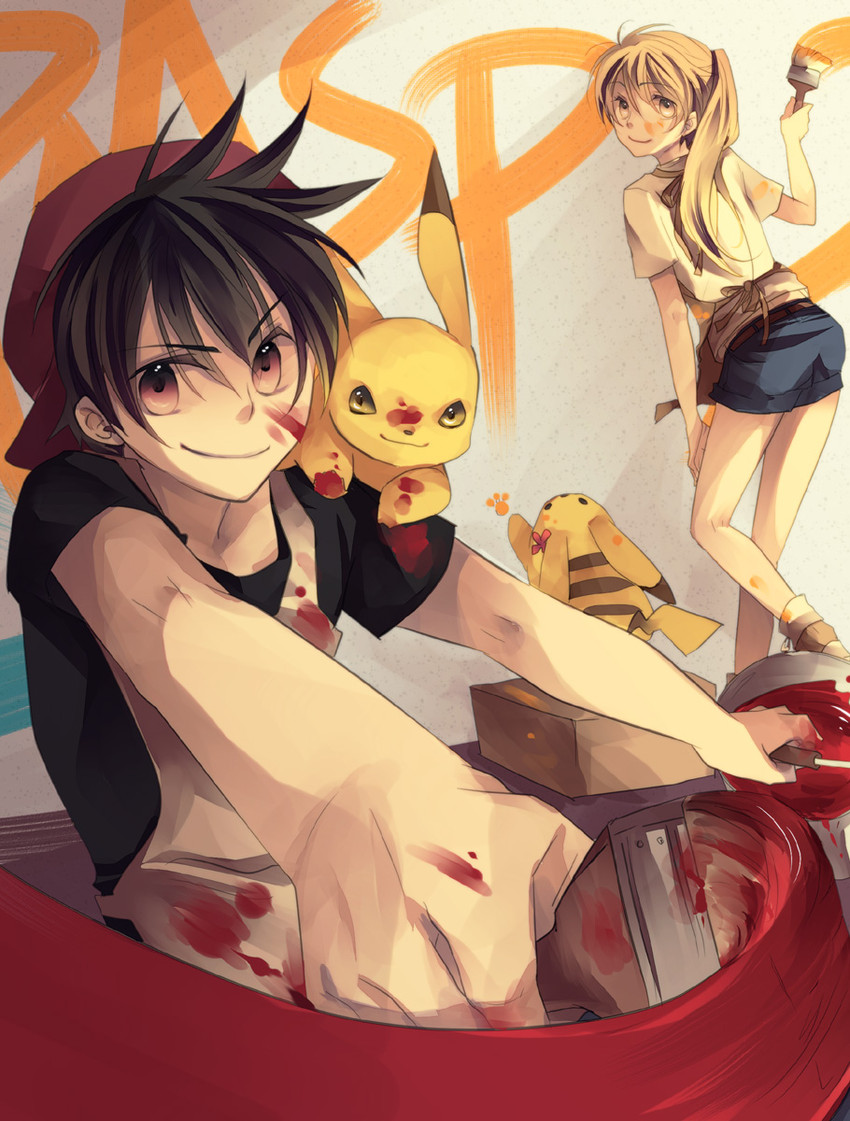 pikachu, red, yellow, pika, and chuchu (pokemon and 1 more) drawn by jikei