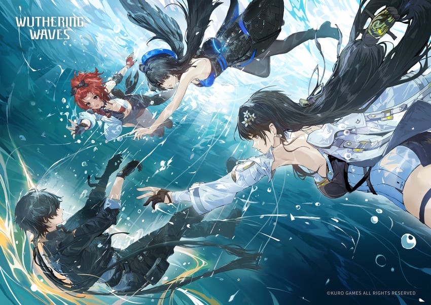 rover, male rover, yangyang, baizhi, and chixia (wuthering waves) drawn by alchemaniac