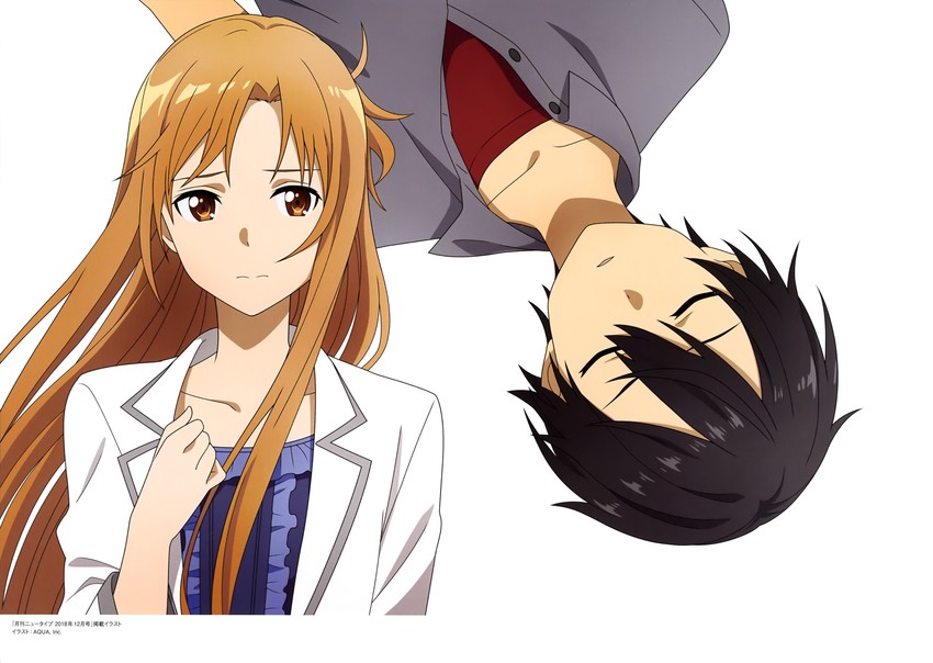 asuna and kirito (sword art online) drawn by aquastar_inc.