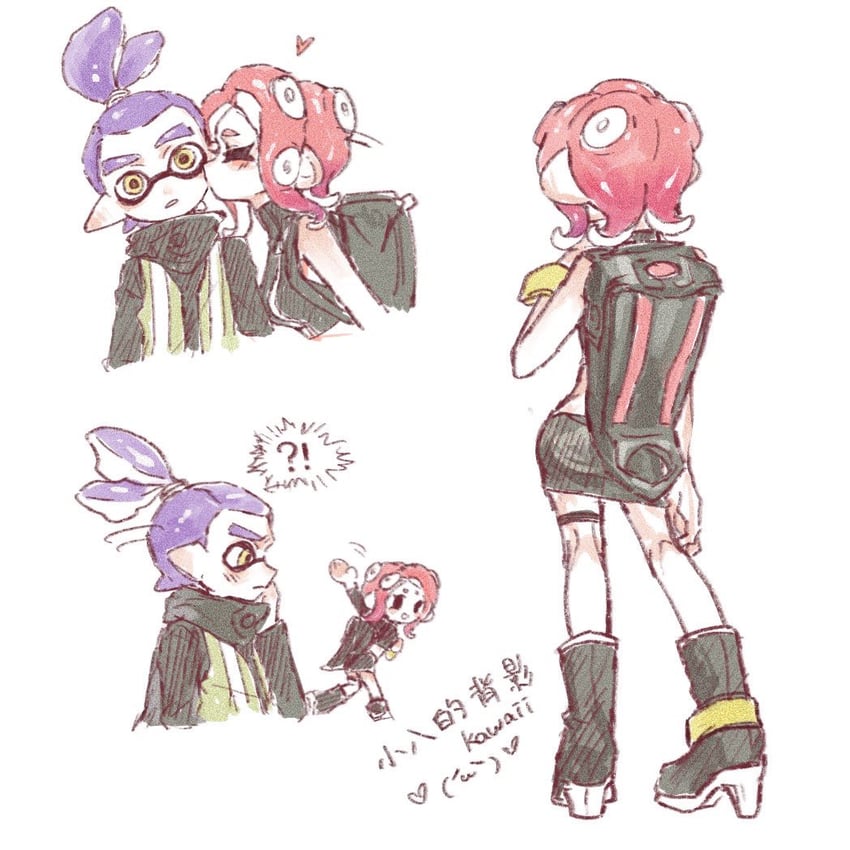 inkling player character, octoling player character, octoling girl, inkling boy, agent 8, and 1 more (splatoon and 2 more) drawn by gucandiyi52092