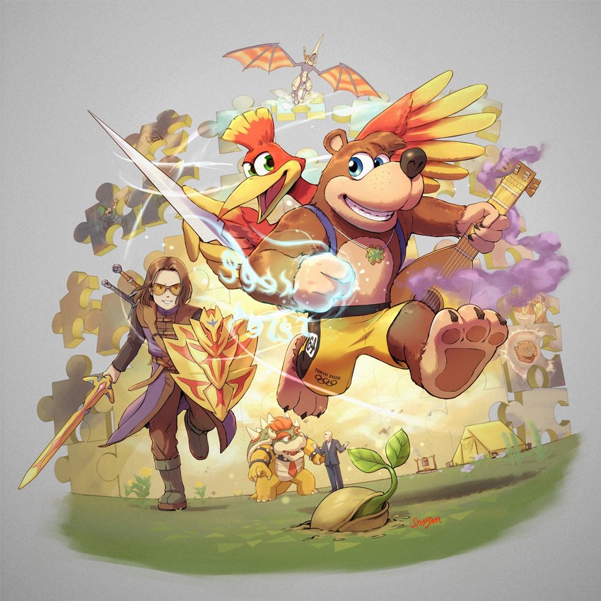 link, luigi, bowser, wooloo, hero, and 7 more (pokemon and 18 more) drawn by stup-jam
