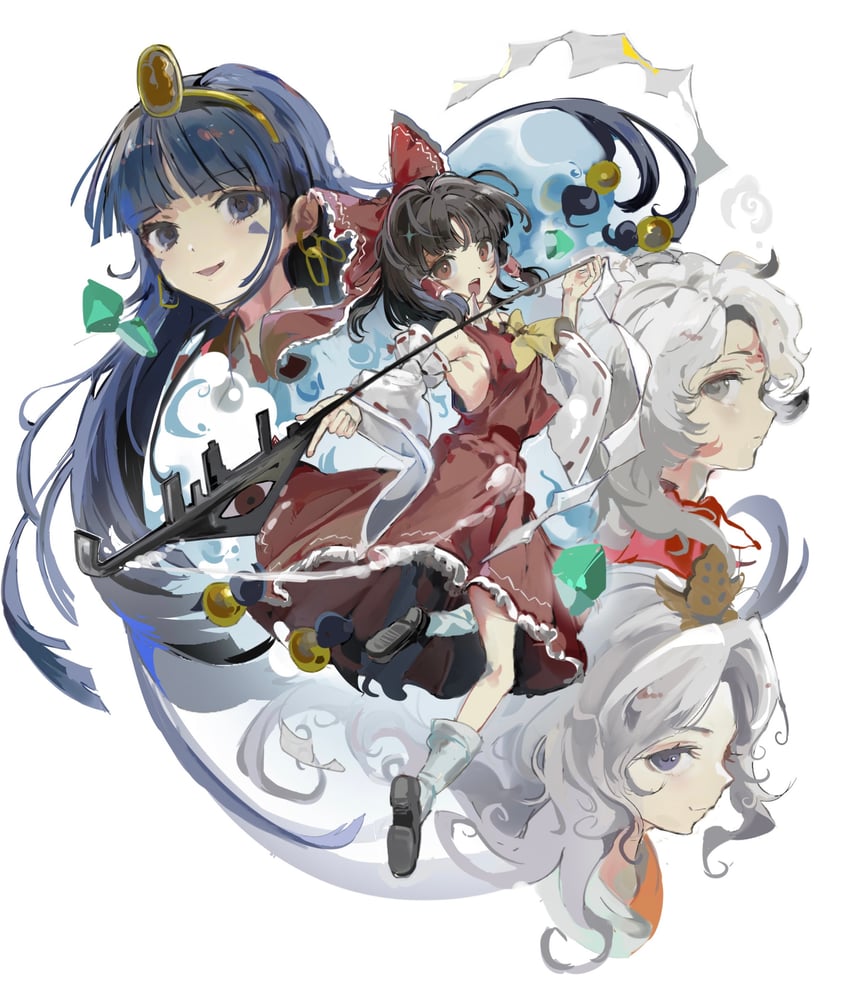 hakurei reimu, michigami nareko, houjuu chimi, and chirizuka ubame (touhou and 1 more) drawn by sesmkun