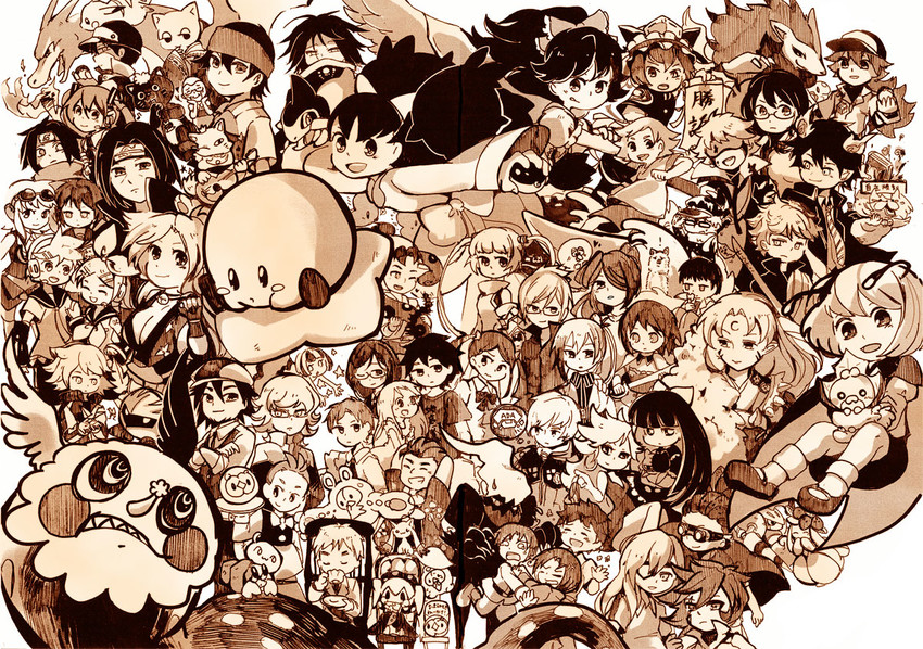 hatsune miku, kagamine rin, reiuji utsuho, kagamine len, pikachu, and 52 more (touhou and 20 more) drawn by sakata_kaname