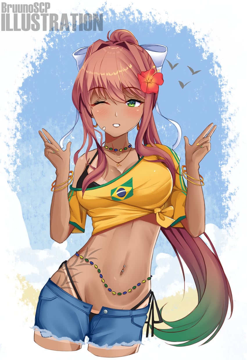 hatsune miku, monika, and brazilian miku (vocaloid and 1 more) drawn by bruunoscp