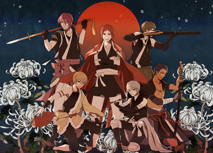 kuroko tetsuya, aomine daiki, kise ryouta, akashi seijuurou, midorima shintarou, and 1 more (kuroko no basuke) drawn by sushiko15