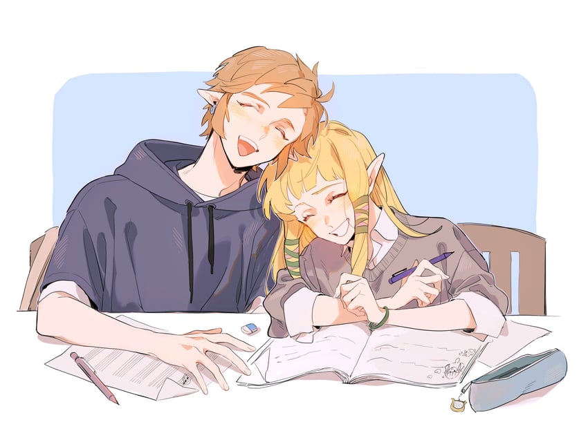 link and princess zelda (the legend of zelda and 1 more) drawn by shikiri
