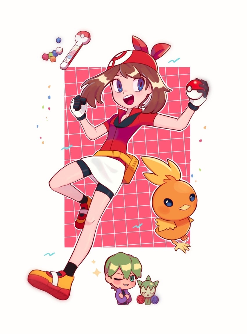 may, torchic, roselia, and drew (pokemon and 1 more) drawn by chirosamu