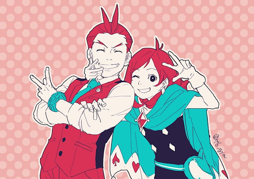 apollo justice and trucy wright (ace attorney) drawn by taba_(tb_gya)