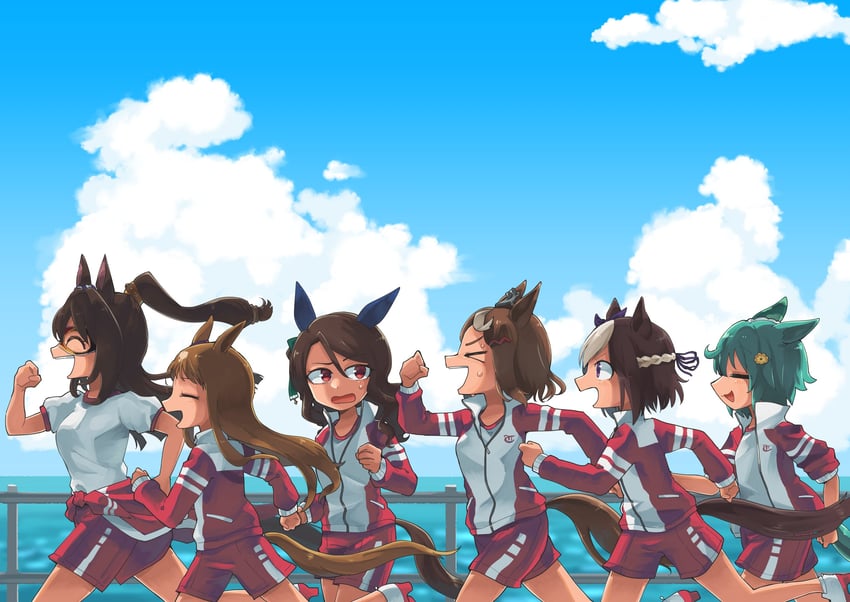 special week, king halo, seiun sky, grass wonder, el condor pasa, and 1 more (umamusume) drawn by jiima_tarou