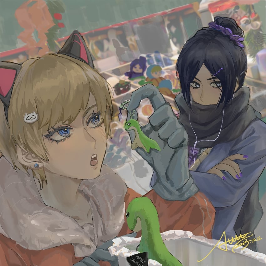 wattson, wraith, and bloodhound (apex legends) drawn by qie_wu