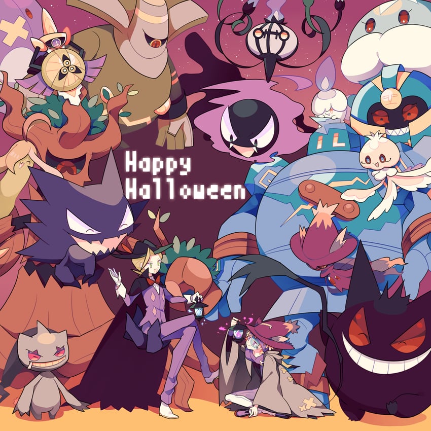 gengar, litwick, chandelure, gastly, mismagius, and 11 more (pokemon and 1 more) drawn by nagatsukiariake