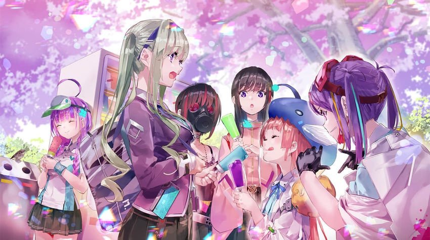 nikaidou misato, date akari, mikoto fubuki, ishii iroha, murohushi risa, and 1 more (heaven burns red)