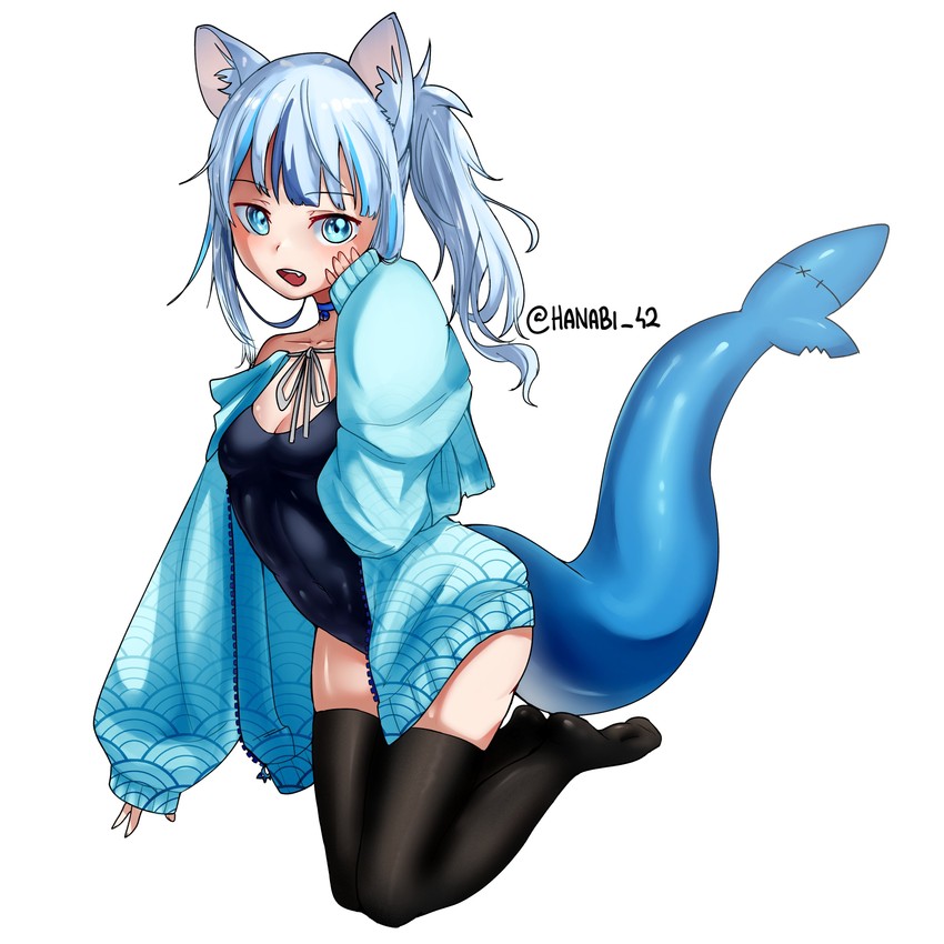 gawr gura (hololive and 1 more) drawn by hanabi_42