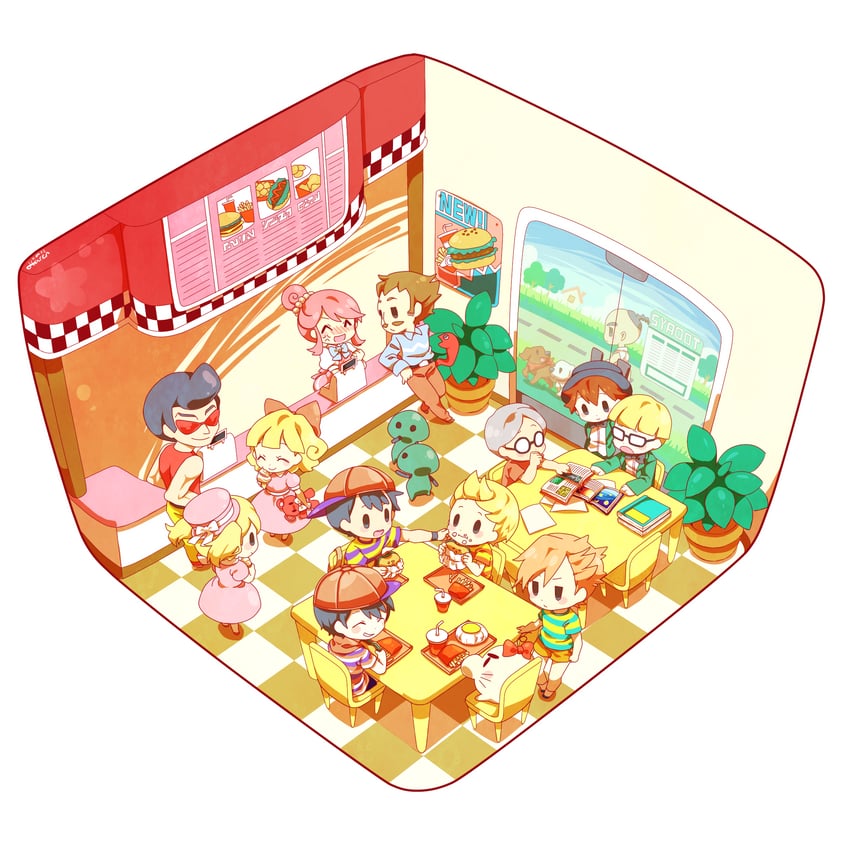 ness, lucas, paula, kumatora, doseisan, and 13 more (mother and 3 more) drawn by sanaknim