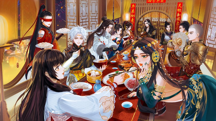 tsuchimikado kurumi, ning hongye, and gu qinghan (yong jie wujian) drawn by guo_xiao_tian