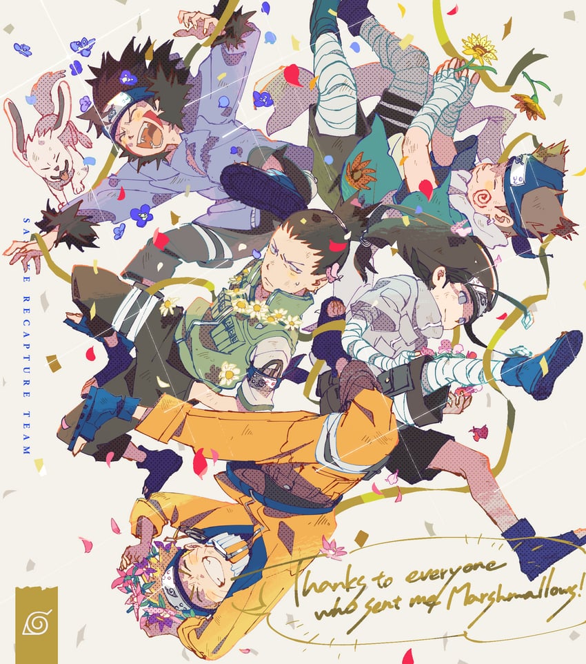 uzumaki naruto, nara shikamaru, hyuuga neji, inuzuka kiba, akimichi chouji, and 1 more (naruto) drawn by magotsuki_(hurray)