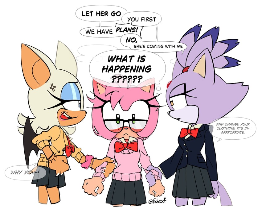 amy rose, blaze the cat, and rouge the bat (sonic) drawn by fishsoof