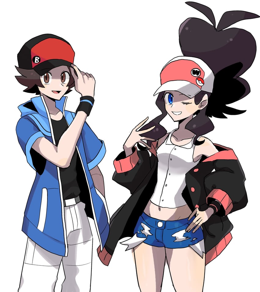 hilda and hilbert (pokemon and 1 more) drawn by tunamayo_0nigir