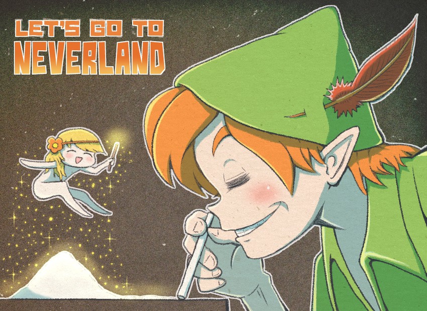 tinker bell and peter pan (walt disney's peter pan) drawn by alison_(alison_airlines)