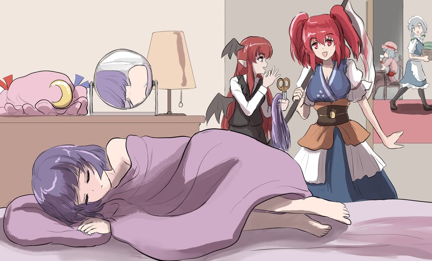 remilia scarlet, izayoi sakuya, patchouli knowledge, koakuma, onozuka komachi, and 1 more (touhou) drawn by namiki_(remiter00)