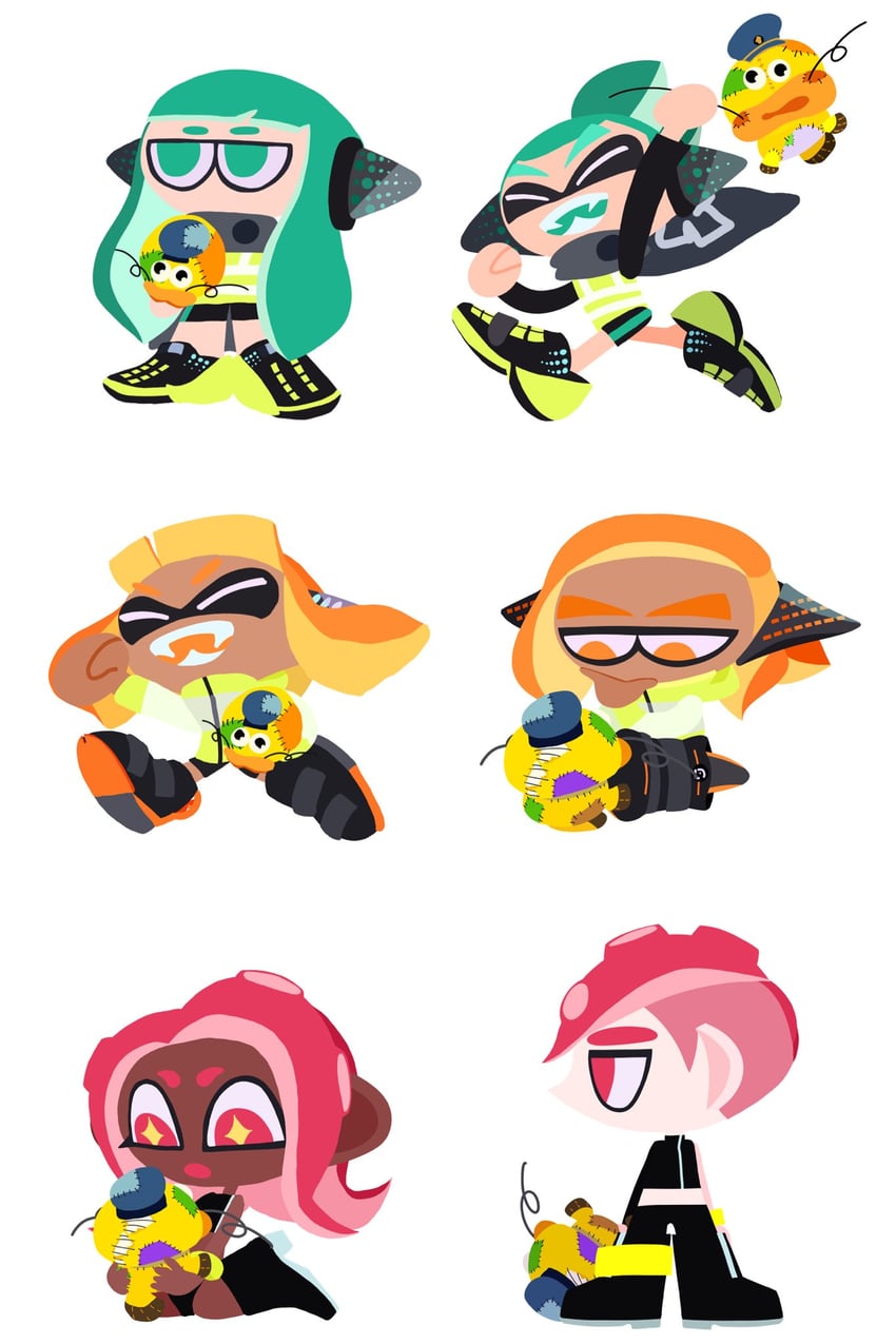 inkling player character, inkling girl, octoling player character, octoling girl, inkling boy, and 5 more (splatoon and 2 more) drawn by hyper_chikuwabu