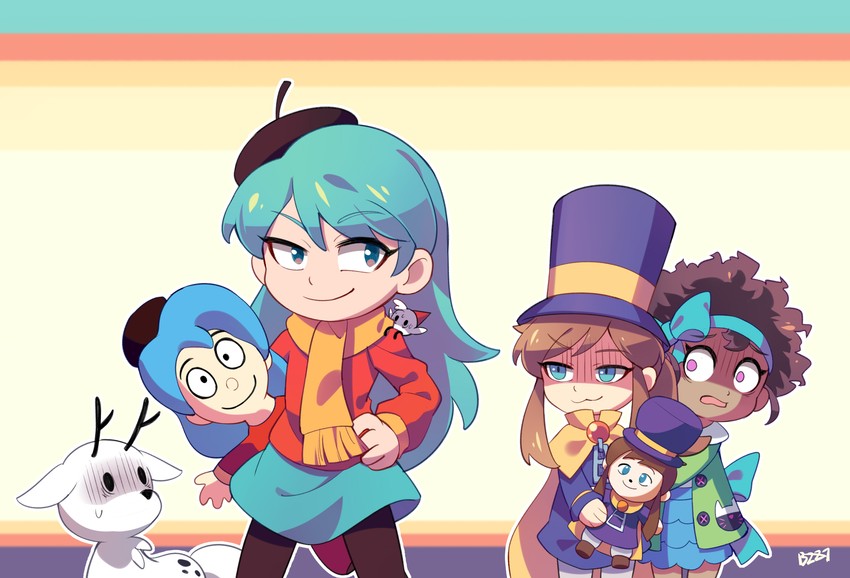 hat kid, hilda, bow kid, twig, and alfur (a hat in time and 1 more) drawn by brick_st