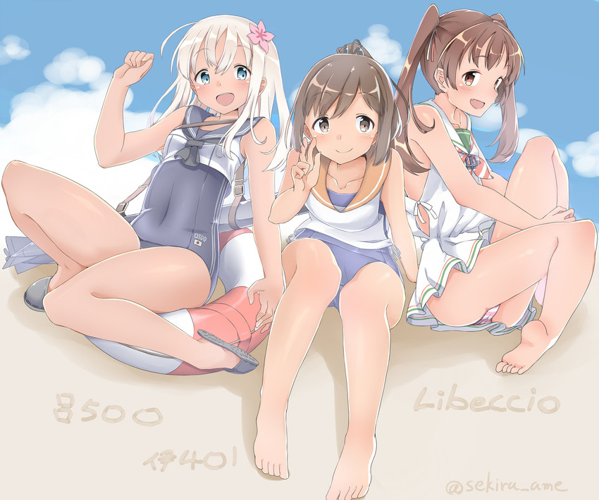 ro-500, i-401, and libeccio (kantai collection) drawn by sekira_ame
