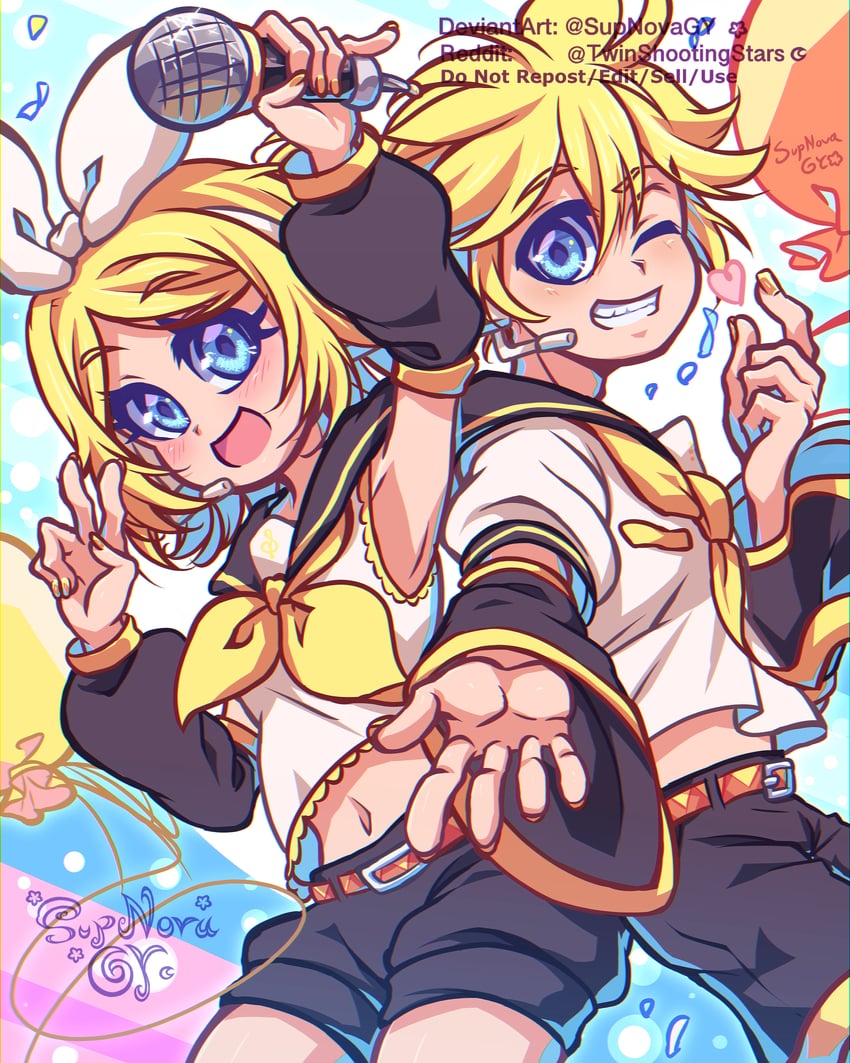 kagamine rin and kagamine len (vocaloid) drawn by rosie_(supnovagy)
