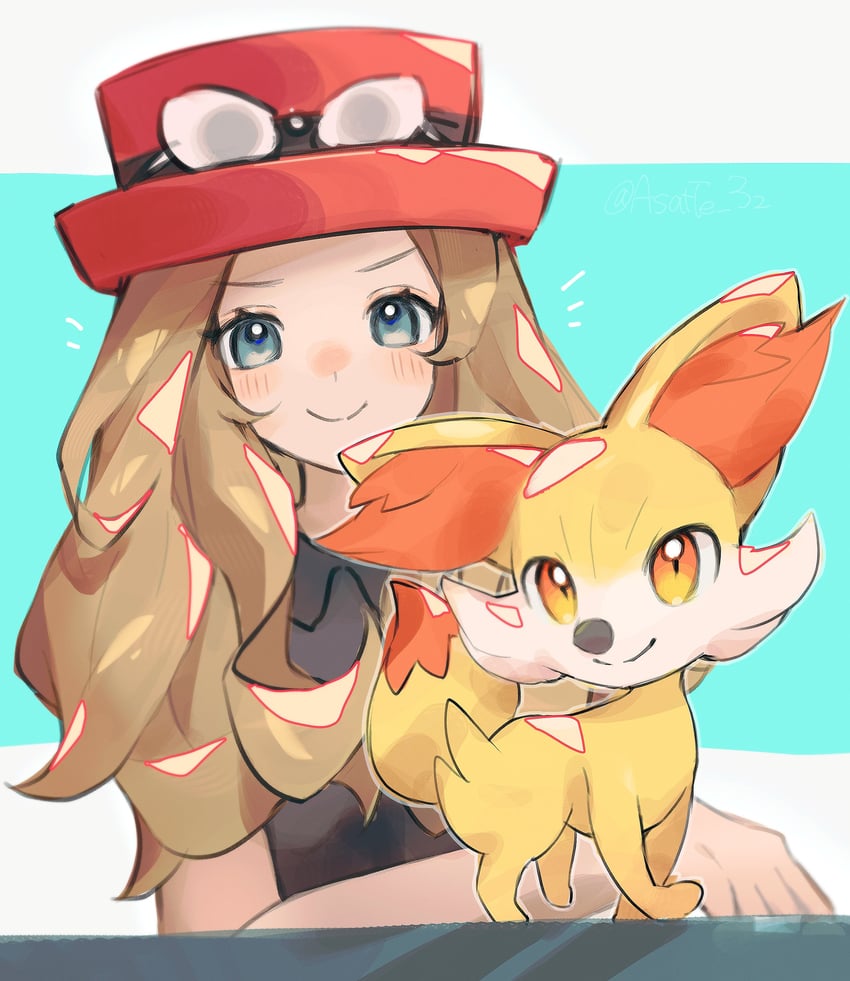 serena and fennekin (pokemon and 1 more) drawn by asatte_3z