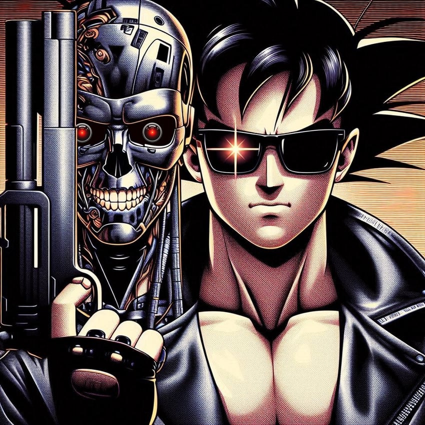 son goku and t-800 (dragon ball and 1 more)