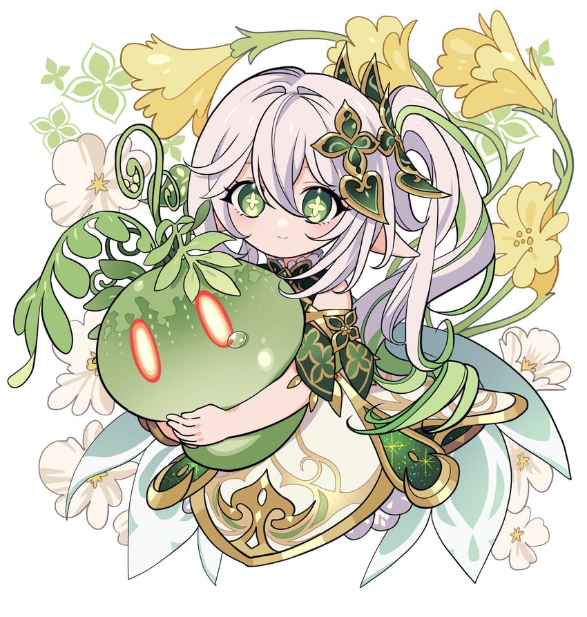 nahida, slime, and dendro slime (genshin impact) drawn by meremero
