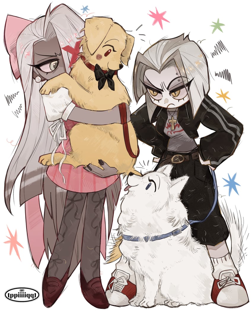 charlie morningstar, vaggie, emily, and lute (hazbin hotel) drawn by tppiiiiqqt
