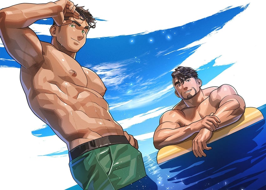 atsushi kenzaki and ryota hibiki (gachimuchi de dosukebe na kateikyoushi no oniisan to sugosu natsu) drawn by wasp_(anthyutena)