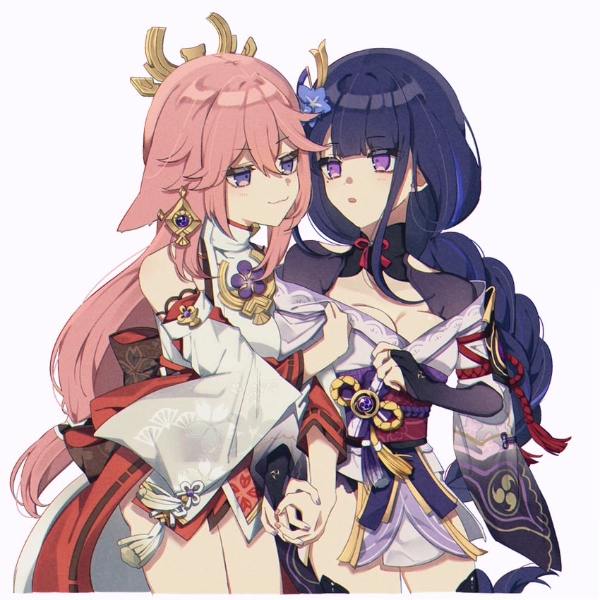 raiden shogun and yae miko (genshin impact) drawn by nekoshin_kagari