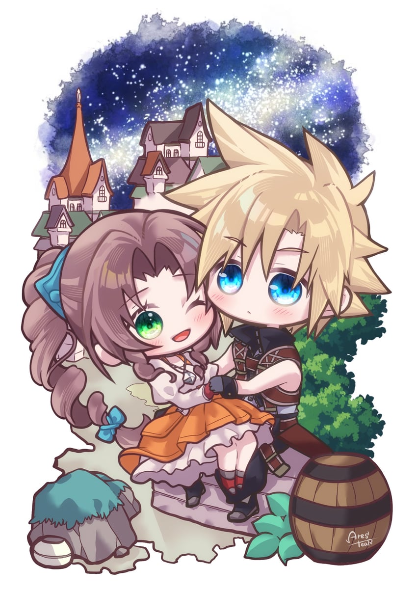 cloud strife, aerith gainsborough, zidane tribal, and garnet til alexandros xvii (final fantasy and 4 more) drawn by arestear0701