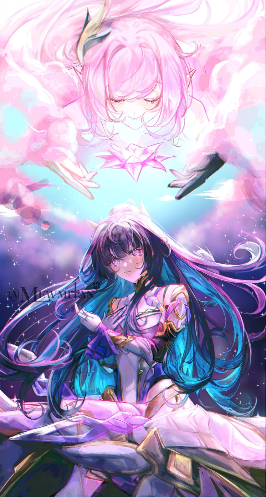 elysia and raiden mei (honkai and 1 more) drawn by mewmitan