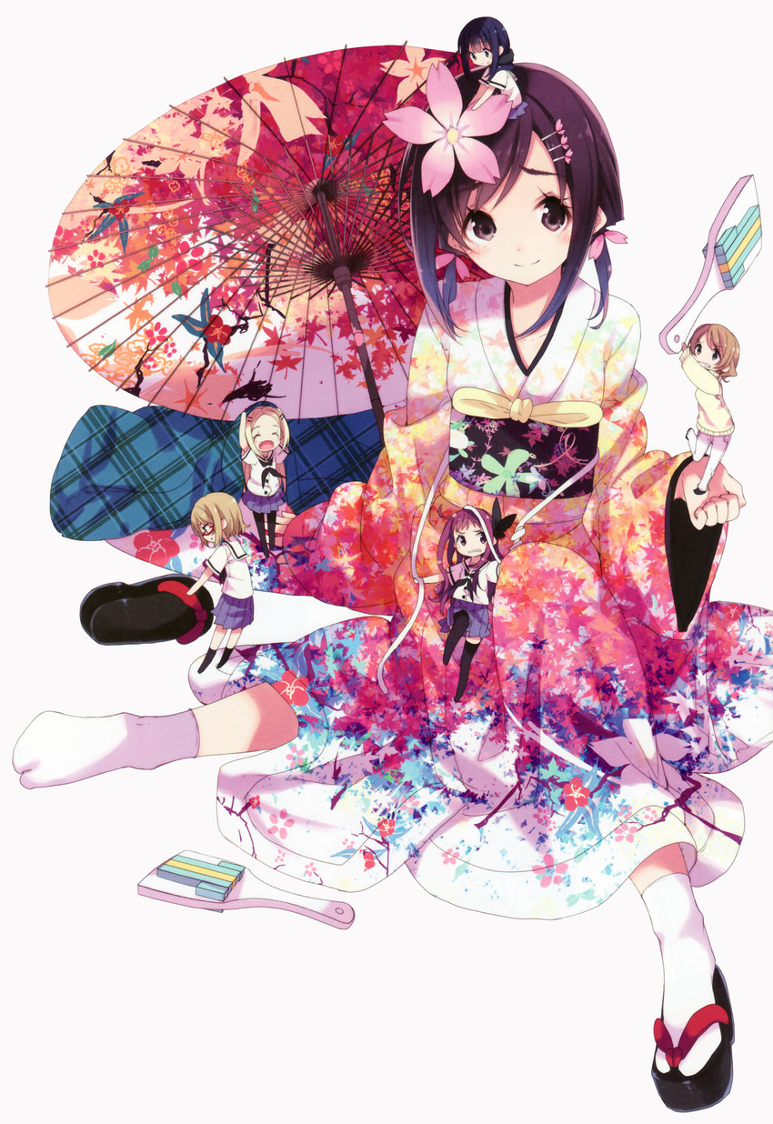 sekiya naru, hana n. fountainstand, sasame yaya, nishimikado tami, tokiwa machi, and 1 more (hanayamata) drawn by hamayumiba_sou