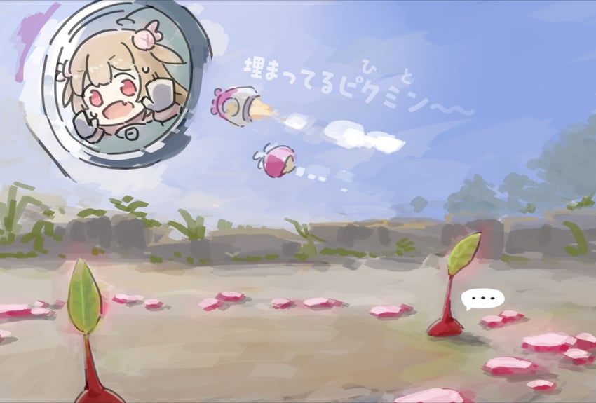 natori sana and red pikmin (pikmin and 1 more) drawn by rokun_ne