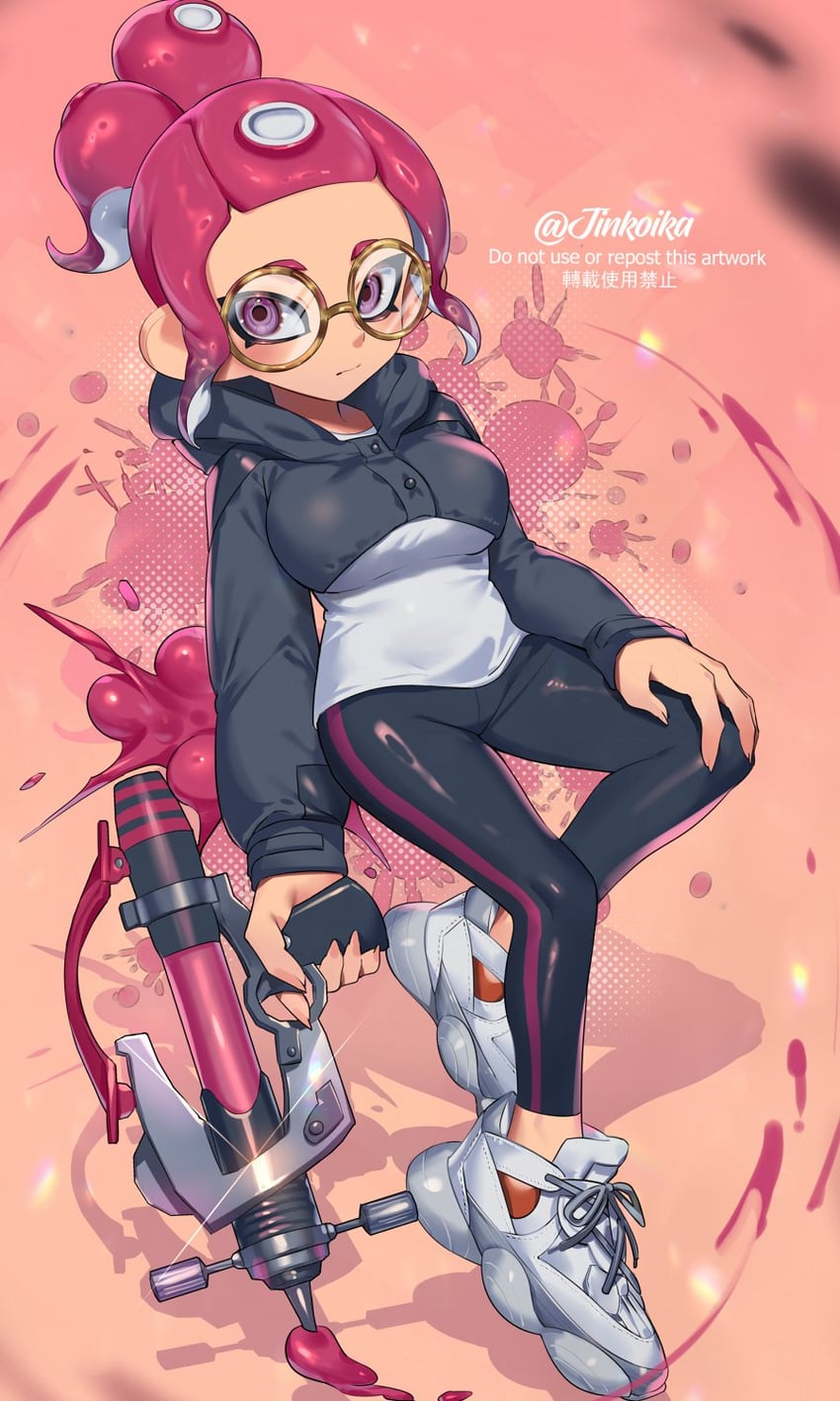 octoling player character and octoling girl (splatoon and 1 more) drawn by jinkoika