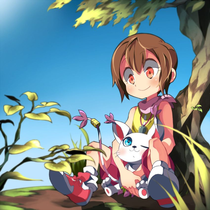 yagami hikari and tailmon (digimon and 1 more) drawn by mikan_(mkn_0710)