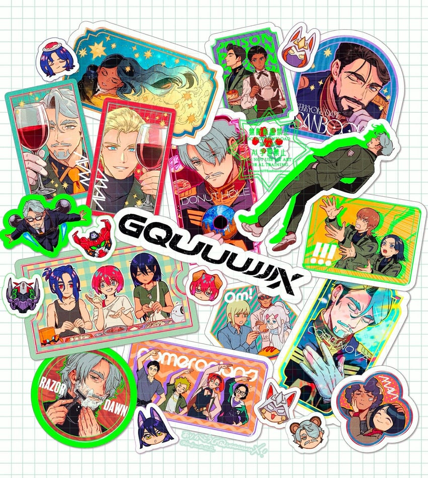 amate yuzuriha, haro, char aznable, shuji ito, nyaan, and 20 more (gundam and 1 more) drawn by momochi_(bmbmomomo)
